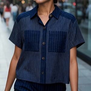 New York Clothing Co Women's Navy Button Down  Cropped Shirt Size S